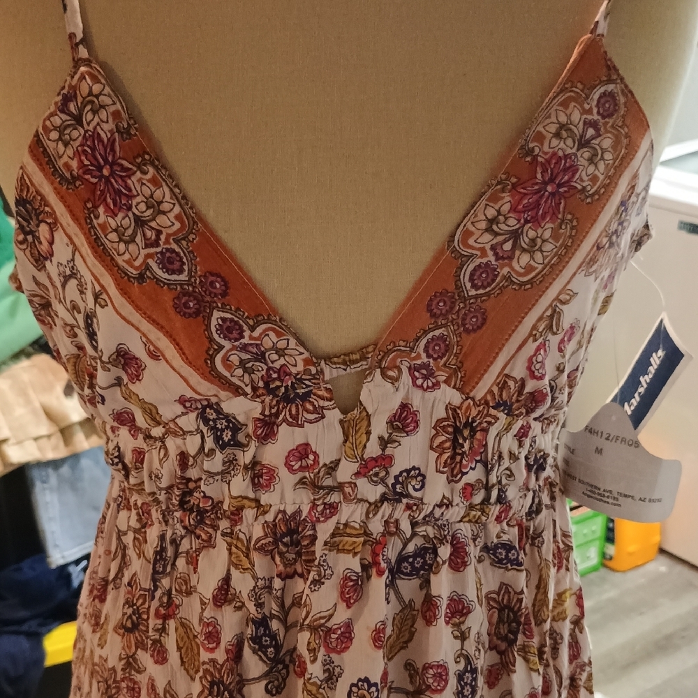 NWT Angie White Floral Tiered Mini Dress with Pink and Orange Accents - Picture 8 of 10